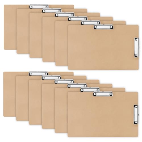 Henoyso 12 Pcs 11x17 Clipboard Wooden Lap Board with Low Profile Clip Brown Double Landscape Clip Hardboard Drawing Board Landscape Horizontal Large Clipboard for Desk Paper Sketching Art Supplies
