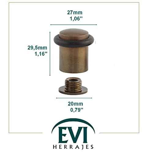 Pack of 2 EVI Door Stoppers | Rustic Brass Floor Door Stop - Screw Fastening - Protector Rubber - 0.79 x 1.14 Inch Door Stop