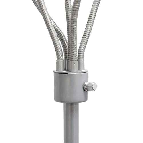 Simple Designs LF2006-SVW 67" Contemporary Multi Head Medusa 5 Light Adjustable Gooseneck Silver Floor Lamp with White Shades for Kids Bedroom Playroom Living Room Office