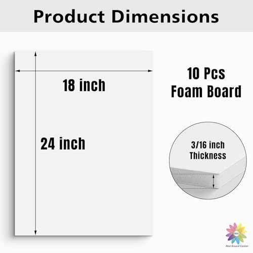 Mat Board Center Premium White Foam Core Board - 18x24 Inches, 3/16 Thick - 10 Pack, Acid-Free - Ideal for Mounting, Crafts, Art, and Presentations