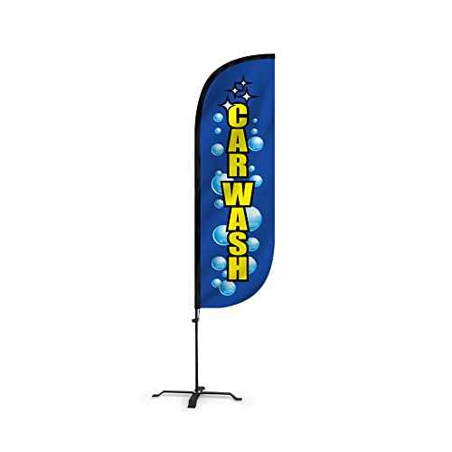 LookOurWay Feather Flag Car Wash Themed Complete Set with Poles and X-Stand Base, 5-Feet