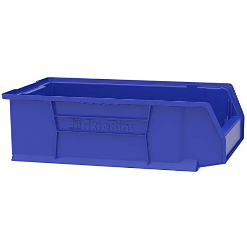 Akro-Mils 30280 Super-Size AkroBins Plastic Storage Bins, Space-Saving Stackable Bins for Garage, Classroom, Warehouse Organization, 20-Inch L x 12-Inch W x 6-Inch H, Blue, 4-Pack