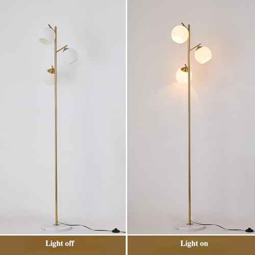 Sputnik Chandelier Floor Lamp for Bedroom,4-Lights Glass Shade Floor Lamps for Living Room (3 Gloes Golden)