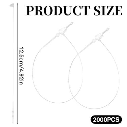 2000 pcs Hang Tag Fasteners - 5 inch Clear Plastic Loop Locks for Clothing & Accessories