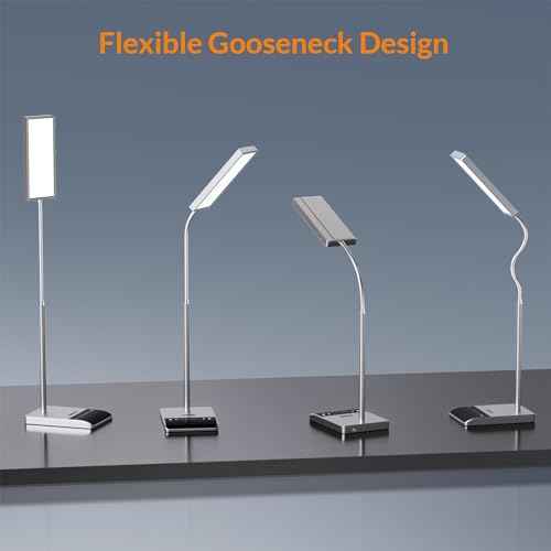 LEPOWER Desk Lamp, 800LM LED for Home Office, 12W Reading for Desk, Eye-Caring Light, Touch Table Gooseneck Lamp, 50 Lighting Modes, Bright for Bedroom, Study (Grey)