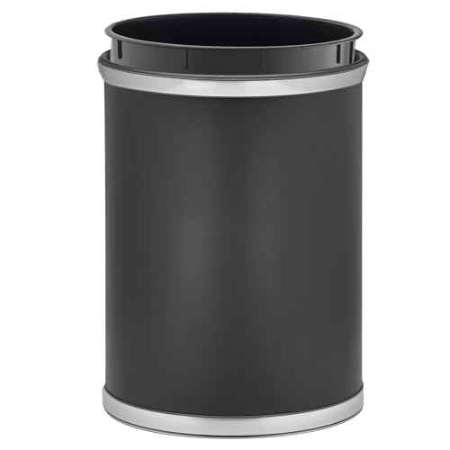 Kraftware Sophisticates Oval Wastebasket with Plastic Liner, Adding Classic Style to The Bathroom and All Other Rooms in The Home or Office, 13 Quart Capacity, Black with Brushed Chrome Trim
