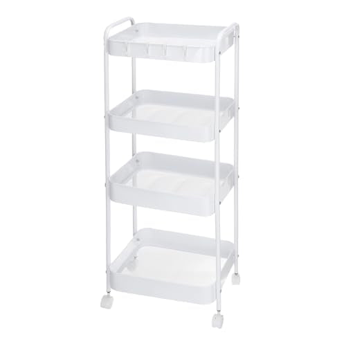 uxcell Slim Storage Cart, 4-Tier Narrow Utility Rolling Cart with Wheels Bathroom Cart Organizer Cabinet for Office Kitchen Bathroom Bedroom Storage, White