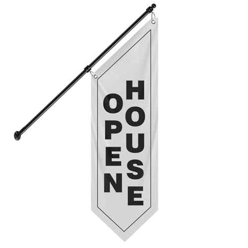 Wall Flag, Double-Sided Open House for Real Estate Flags with Stainless Steel Pole & Wall Mount, Outdoor Open House Sign for Realtors, Homes for Sale or Rent (white-black, 47¡±)