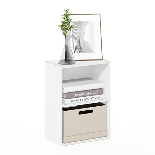 Furinno Luder 2-Tier Book Shelf White 9 x 16 x 21 Inches - Open Storage Shelves
