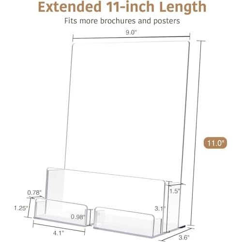 Acrylic Brochure Holder with Business Card Holder, 8.5"x 11", Clear Flyer Stands for Display, Ideal for Trade Show, Menu, Journals, Pamphlet, Magazine, Booklets, Literature (4-Pack Acrylic)