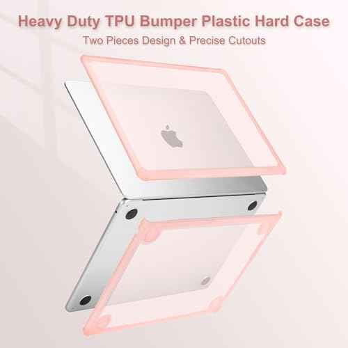MOSISO Compatible with MacBook Air 13 inch Case 2025 2024 2023 2022 M4 A3240 M3 A3113 M2 A2681,Anti-Cracking Heavy Duty TPU Bumper Hard Case&Keyboard Skin&ScreenFilm for MacBook Air 13.6, Pink