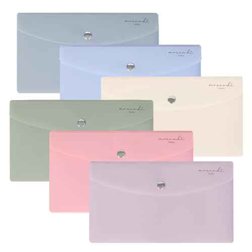 H4D Budget Envelopes for Cash System, Bill Bags, Small Plastic Receipt Holder Organizer, Morandi Colors, 9x5 Inch, 6 Pack
