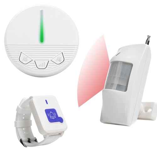 Wireless Bed Alarm and Fall Prevention Caregiver Pager Motion Sensor Alarm Indoor Fall Detection Alert Devices for Elderly/Dementia/Kid Monitoring with 1 Detector&1 Plug-in Receiver&1 Call Button