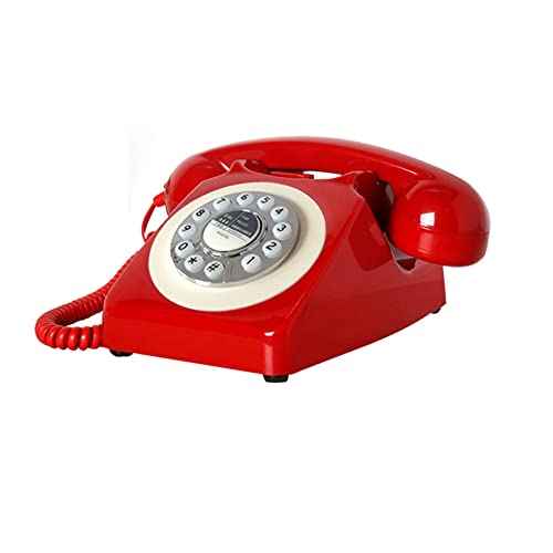 Corded Red Retro Telephone for Home Office, Classic Old Fashion Landline Phone, Wired Antique Decorative Desktop Phones Gift for Family