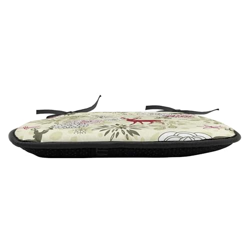 Ambesonne Winter Chair Seating Cushion Set of 4, Deer Silhouettes with Blossoming Flowers Abstract Christmas Nature, Anti-Slip Seat Padding for Kitchen & Patio, 16"x16", Olive Green Pale Green