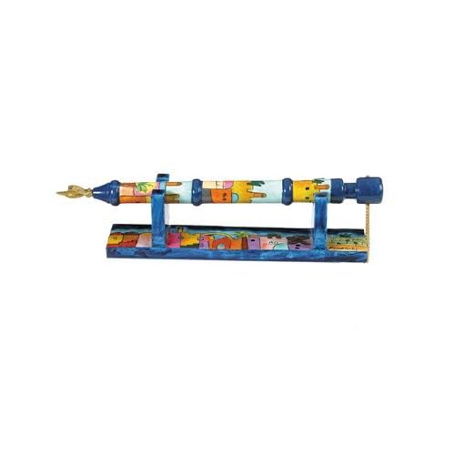 Yair Emanuel Hand Painted Wooden Yad - Torah Pointer With Stand Jerusalem Design (TP-1)