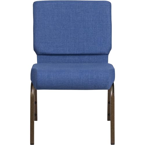 Flash Furniture HERCULES Series 21''W Stacking Church Chair in Blue Fabric - Gold Vein Frame