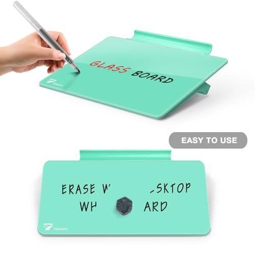 TOWON Mint Mini Desktop Glass Whiteboard - Small Dry-Erase Board with Markers