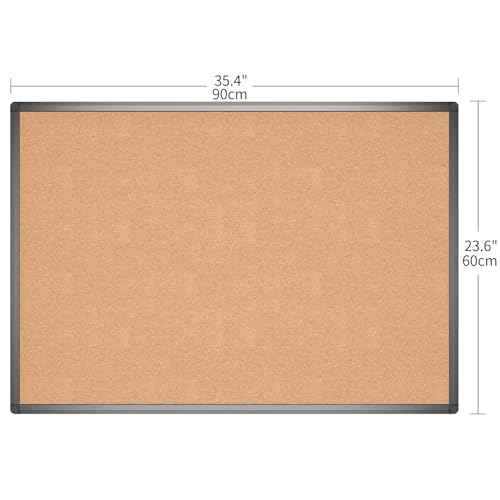 VIZ-PRO Cork Notice Board, 36 X 24 Inches, Cork Bulletin Board with Black Aluminium Frame