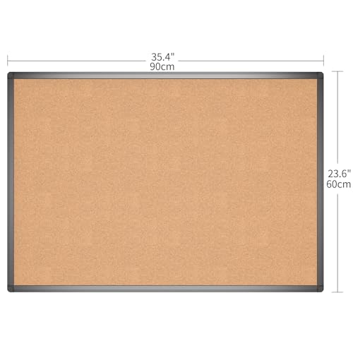 VIZ-PRO 36x24 Inch Cork Notice Board with Black Aluminum Frame - Bulletin Board
