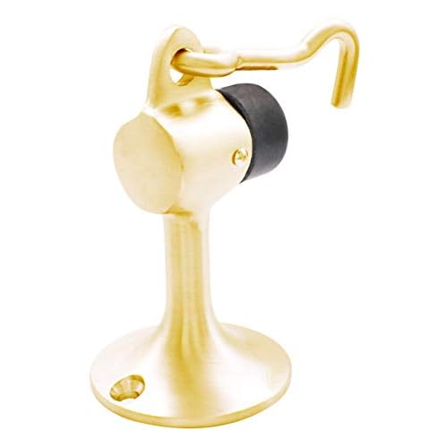 C.R. LAURENCE DL2521PB CRL Polished Brass Floor Mounted Heavy Duty Door Stop With Hook and Holder