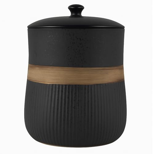 Escenzy Black Bathroom Trash Can with Lid 5L | 7" x 10" | Decorative Small Garbage Can | Modern Ceramic Waste Basket for Bathroom, Bedroom, Kitchen, Hotels or Living Room Decor | Luxe Restroom Decor