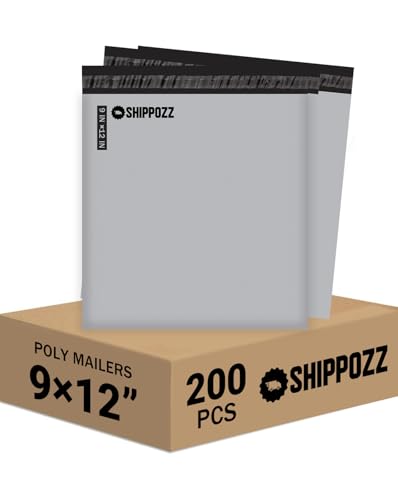 Shippozz 9x12 Waterproof Poly Mailers 200 Pack - Self Seal Shipping Bags for Clothes & Books