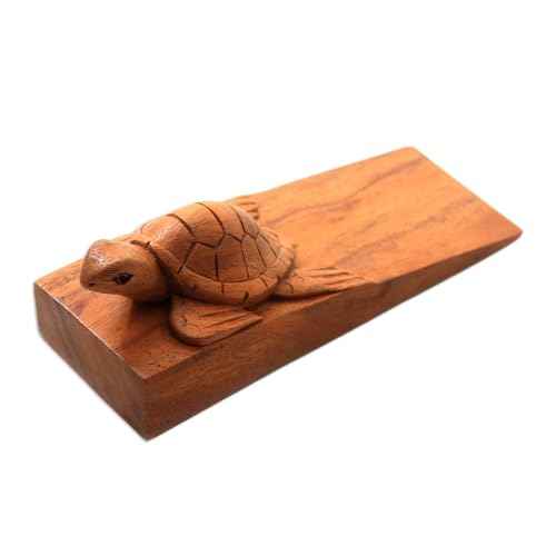 NOVICA Handmade Wood Baby Turtle Door Stopper, Brown, 'Baby Turtle'