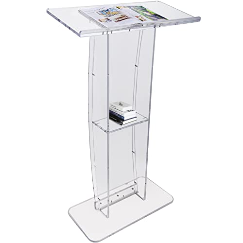 VEVOR 47" Acrylic Podium Stand with Reading Surface & Storage Shelf – White (Variation: 47" White)