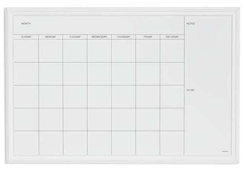U Brands Magnetic Dry Erase Calendar White Board 30x20 Inches with Wood Frame