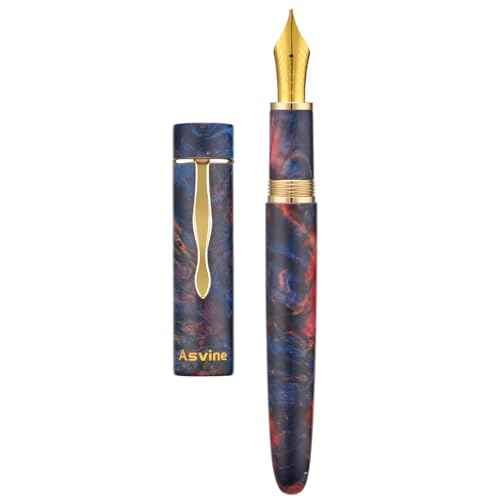Asvine Stabilized Wood Fountain Pen C2000 Number 8 Fine Nib Large Handcraft Unique Pattern Pen with Converter Pen Box Collection Set- Sunset