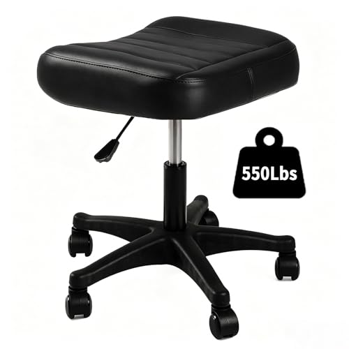 LIMKOMES Black Ergonomic Adjustable Under Desk Footrest Ottoman with Wheels