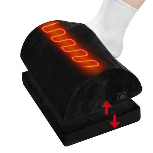 Heated Foot Rest for Under Desk at Work, Ergonomic Footrest Warmer for Office, Foot Warmers for Feet with Double Layer Adjustable Height and Washable Cover, Detachable Heating Design