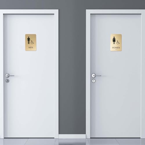 Gold Men & Women ADA Restroom Signs/Modern Chic 6" x 9" Acrylic Bathroom Sign Set With Braille