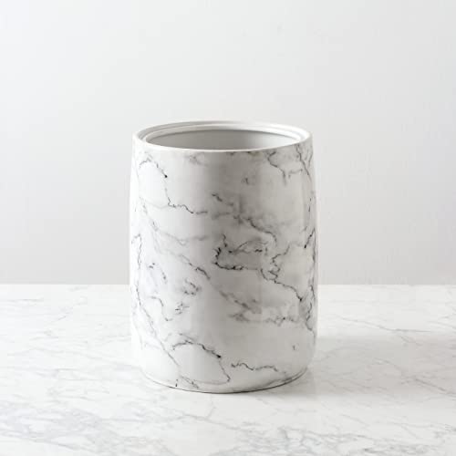 Bathroom Wastebasket - Ceramic Decorative Trash Can (Marble Look)¡¦