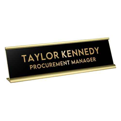 Custom Engraved Desk Plate | Personalized with your Name and Title | Perfect Decor for Office, Business, or Home | Multiple Font and Color Options | 2x8" or 2x10" (Black w/Gold Letters, 2x10")