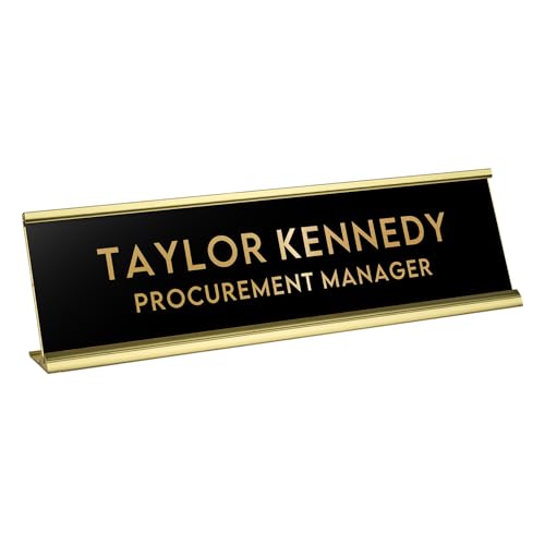 Personalized Desk Name Plate 2x8 Black with Gold Letters - Custom Engraved Office Sign
