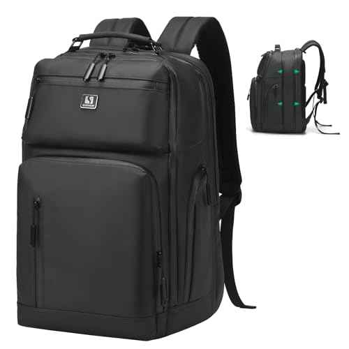 Expandable Business Backpack with 17" Laptop Compartment - Waterproof, Airline Approved, 33L-42L Capacity, for Work & Travel, Black