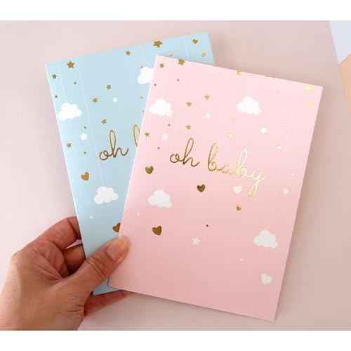Baby Shower Card - Single Greeting Cards 5" x 7" with Kraft Envelope - Foil Printing "Oh Baby!" Congratulations Baby Shower for Newborn Baby- Blank Inside (Blue, Gold)