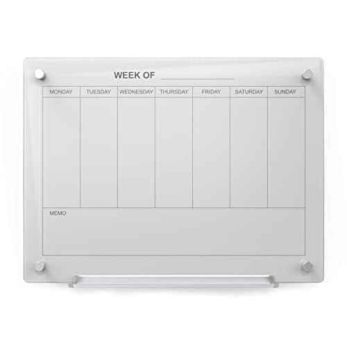 Audio-Visual Direct Magnetic White Weekly Calendar Dry- Erase Board Set -2' x 1.5' - Includes Magnets, Hardware & Marker Tray