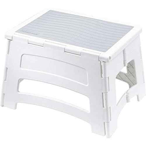 Rubbermaid Mini Folding Step Stool, Short, Foldable, Lightweight with Slip Resistant Treads and Non-Slip Feet, White
