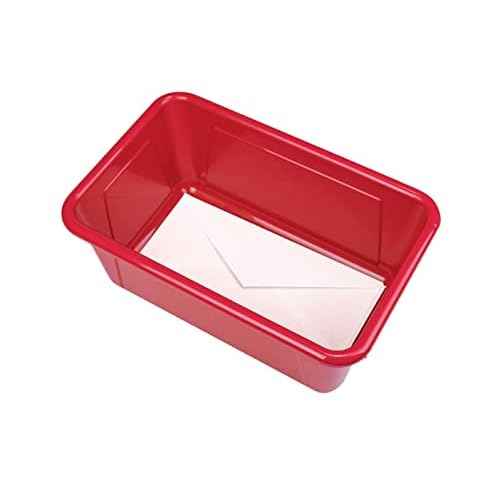 Storex Small Cubby Bins ? Plastic Storage Containers for Classroom with Non-Snap Lid, 12.2 x 7.8 x 5.1 inches, Red, (62407U05C) (Pack of 5)