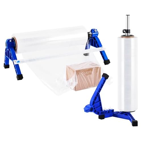 2 in 1 Stretch Film Wrap Dispenser with Slide Cutter, Manual Pallet Wrapper Machine Adjustable Tension, 19.69" Table Stretch Film Packing Machine