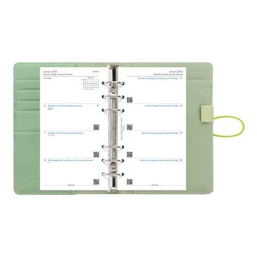 Filofax Impressions Organizer, Personal Size, Green/White - Patterned, Tactile, Leather-Look, Six Rings, Week-to-View Calendar Diary, Multilingual, 2025 (C028707-25)