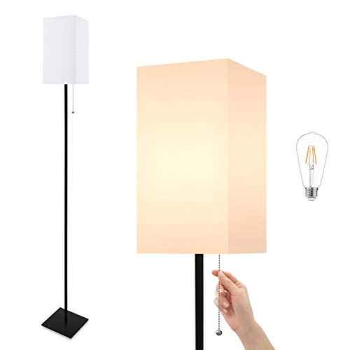 Floor Lamp for Living Room, Modern Standing Lamp for Bedroom with Linen Shade, Black Corner Floor Lamp for Office Kids Room, Bulb Included