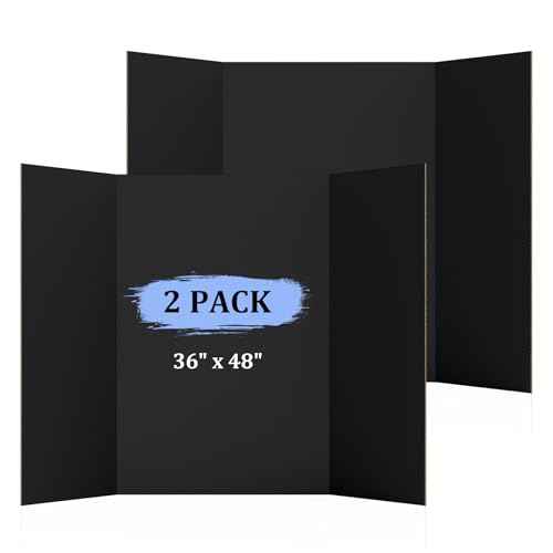 2 Pack 36" x 48" Trifold Poster Board for Presentation, Black Corrugated Cardboard Large Tri Fold Poster Board for Science Fair, Office or School Projects, Photo Displays, Exhibitions Event