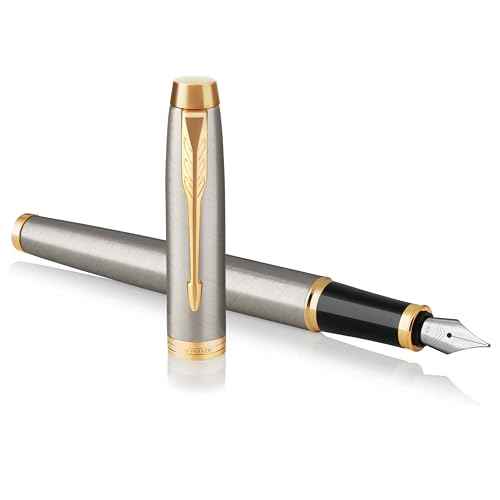 PARKER IM Fountain Pen, Brushed Metal, Fine Nib with Blue Ink Refill (1931649)