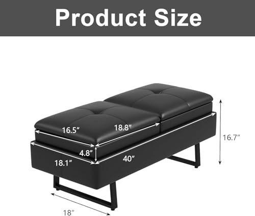 AIIT 2-Seat Waiting Room Bench with Storage (Black) - PU Leather, Thick Cushion, 4.7in Storage Box