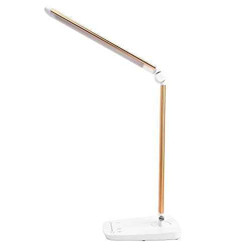 Lichamp Dimmable LED Desk Lamp with USB Charging Port, Touch Control Foldable Gooseneck Free Rotation Adjustable Eye Care Table Lamp, Bedside Reading Light with UL AC Adapter (Pink Gold)