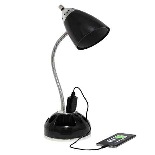 Simple Designs LD1089-BLK 19.5" Swivel & Shine Lazy Susan Desk Lamp with Charging Outlet, for Office, Bedroom, Living Room, Black